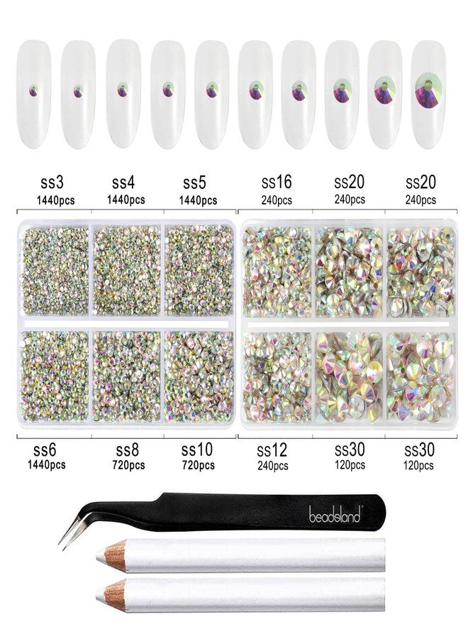 Beadsland 8300PCS Flatback Rhinestones, AB Crystal Rhinestone Round Crystal Rhinestones for Crafts, Mixed 10 Sizes with Wax Pencil and Tweezer Kit, SS3-SS30, Crystal AB - Image 3